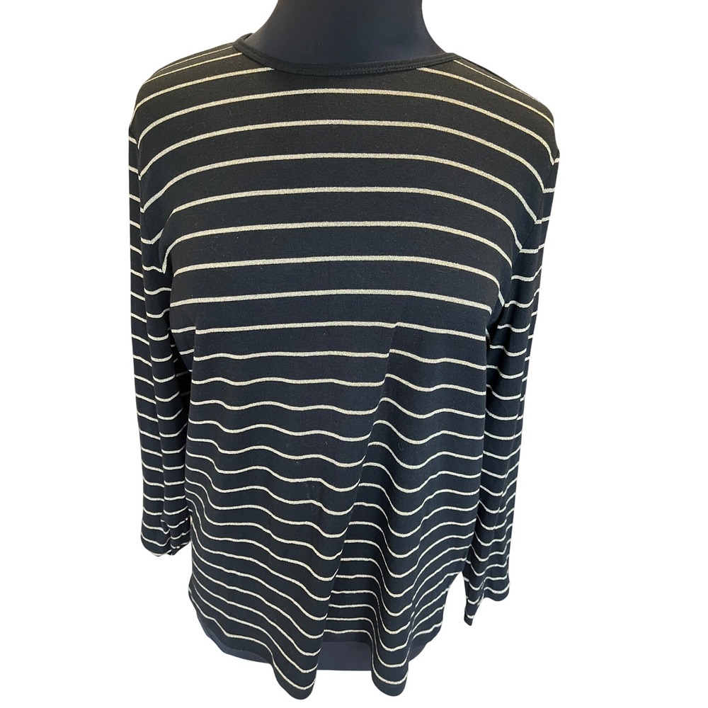 Lauren Ralph Lauren Black Gold Metallic Striped Long Sleeve Top 1X Plus Size